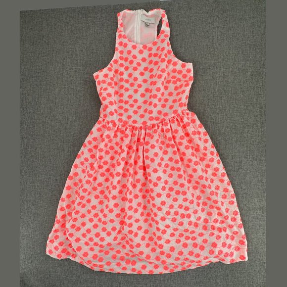 J. Crew Fit & Flare Dress Sleeveless Sz 0 Round Neck Neon Pink Orange Floral - Picture 1 of 14
